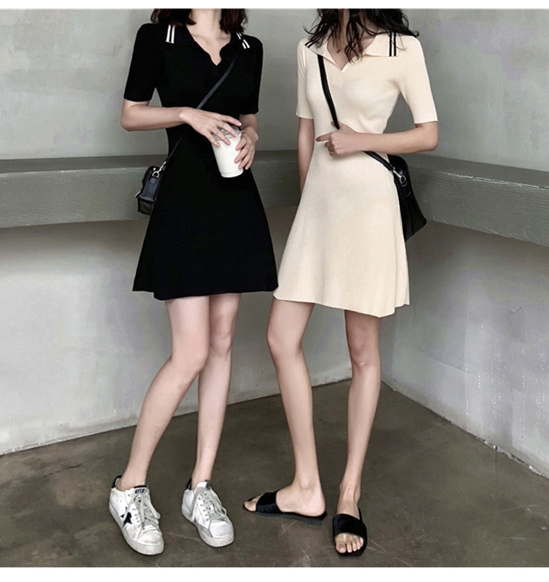 Xuân 2019 Phụ nữ đầm nữ phiên bản Hàn Quốc của cổ áo polo Váy dệt kim ngắn tay Slim eo cao khí chất váy nữ - Váy eo cao đầm đắp chéo cột eo