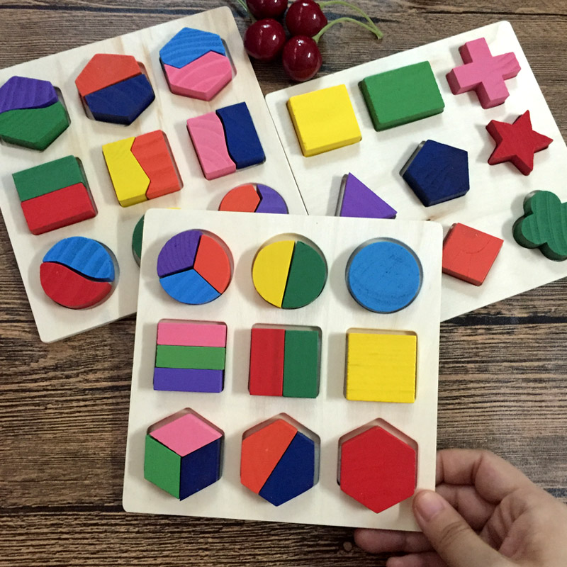 Wooden Kindergarten Wooden Toy Geometric Shape Plate Pair Plate Color Shape Puzzle Building Toy Building Toy