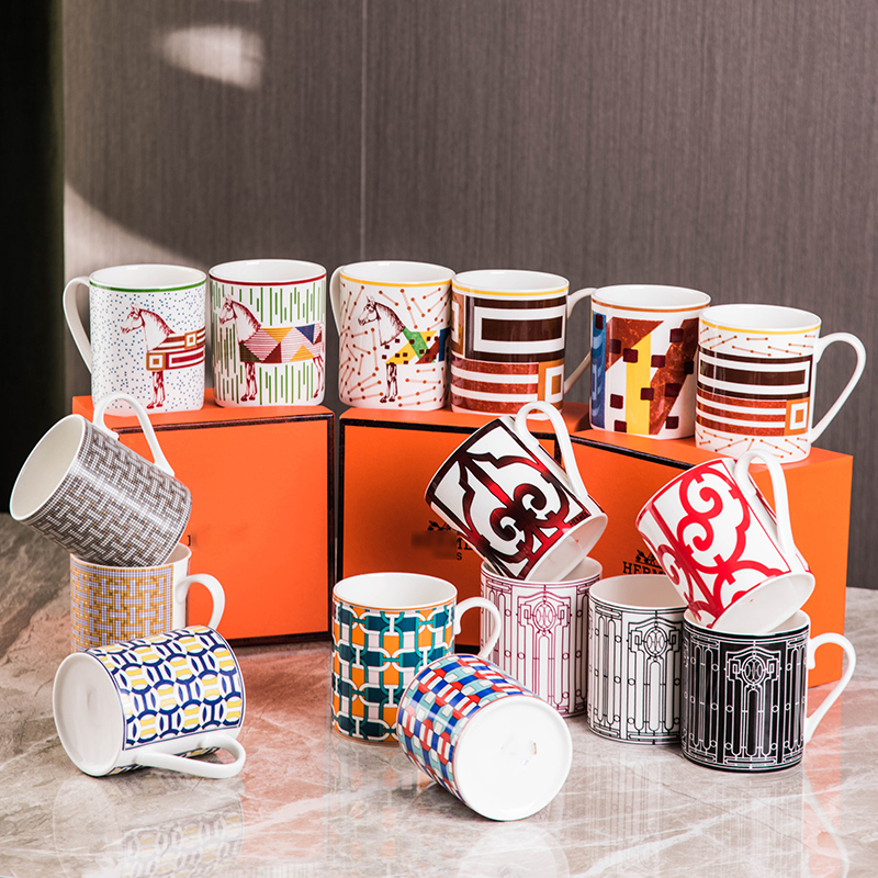 Suitable for Hermès, Hermès' High-End Bone China Cup, Mug, Exquisite High-End Cup, Water Cup, Coffee Cup, Gift-Giving