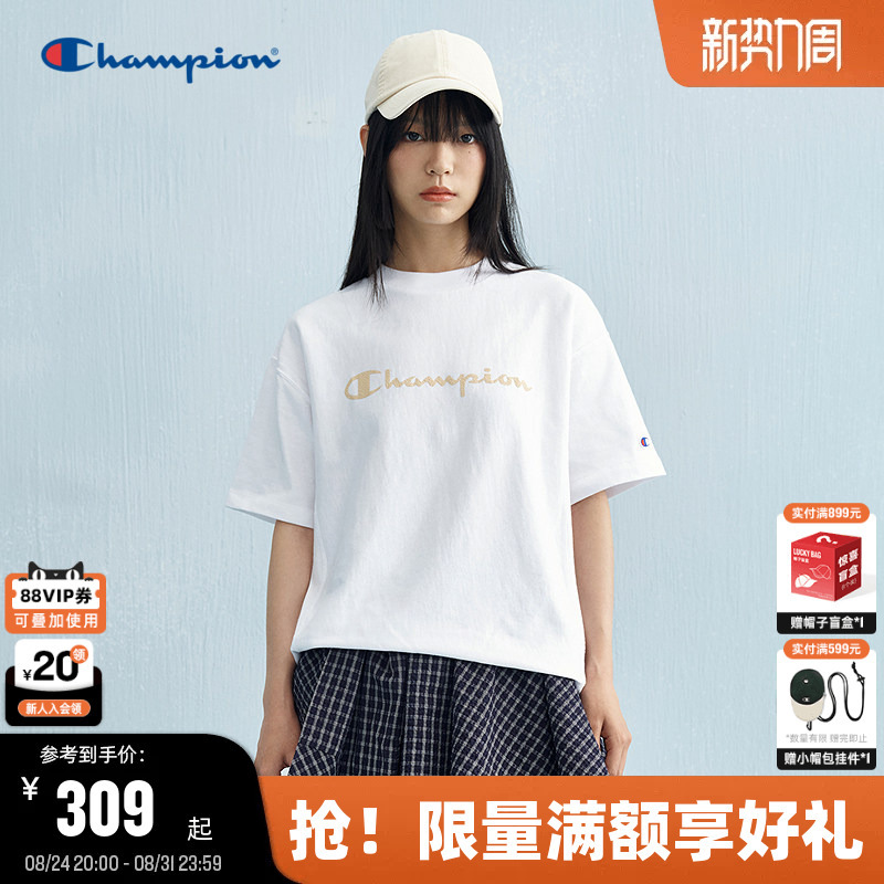 Champion Short-Sleeved Women's Summer New Trendy Casual Short T-Shirt Slimming Pure Cotton Sports Style