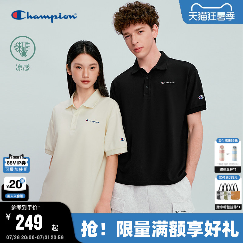 [Cool Feeling] Champion Short-Sleeved Polo Shirt for Men 26 Summer New Style Couple Old Money Style Lapel Trendy T-Shirt