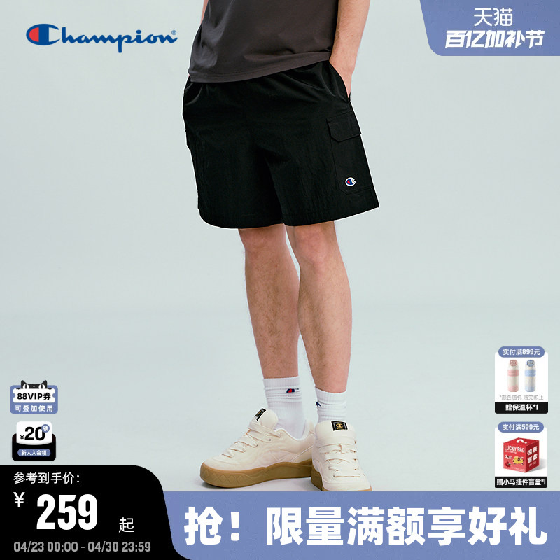 Champion Men's Shorts Summer 2026 New Cargo Pants American Style Summer Casual Sports Pants Black