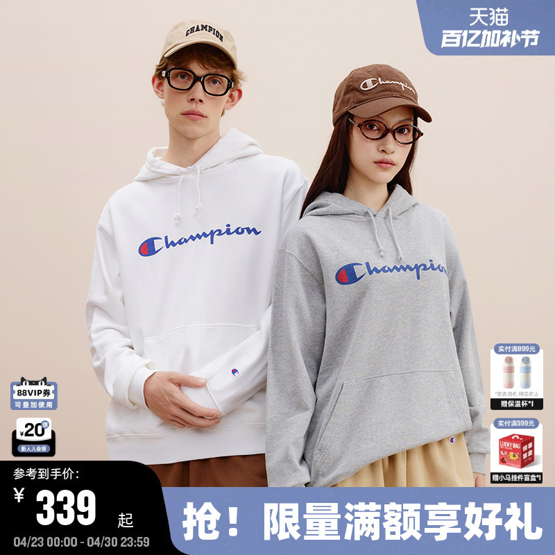 Champion Champion Hooded Sweatshirt Men's Spring & Fall Style Couple Pure Cotton Pullover Sweatshirt Classic Logo American Trendy Brand