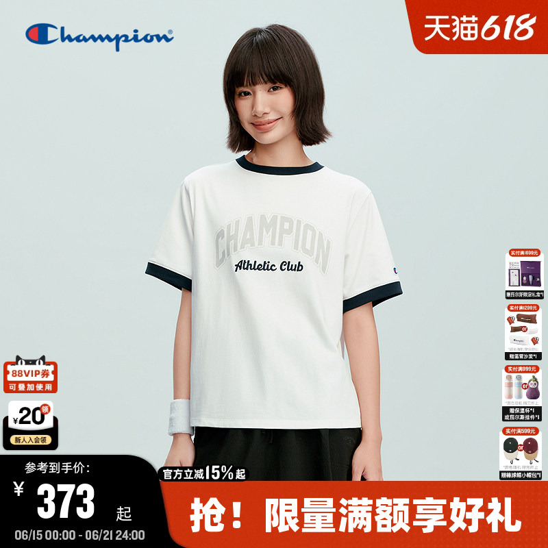 Champion Short-Sleeved Women's 2026 Summer New Pure Cotton Round Neck T-Shirt American Sweetheart Style Casual Top