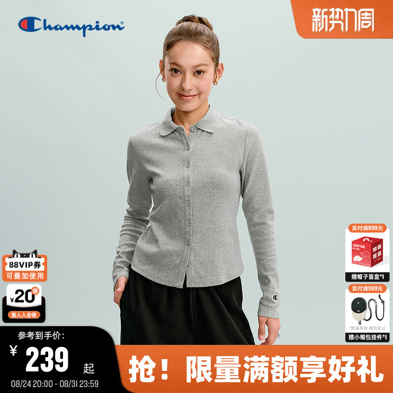 Champion Long-Sleeved Polo Shirt for Women 26 Spring New Slim Fit Elegant Stylish Simple Trendy Shirt T-Shirt