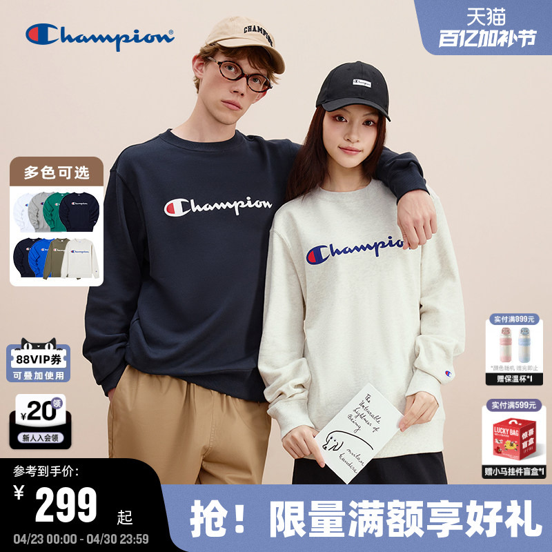 Champion Crewneck Sweatshirt Couple Style Classic Large Cursive Logo Simple Trendy Brand Casual Spring and Autumn Retro