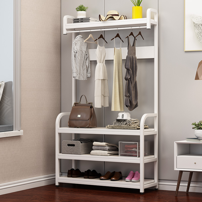 Coat rack Floor-to-ceiling bedroom steel wood shelf Living room Creative hanger Wall clothes rack Simple clothes rack