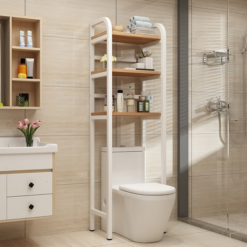 Toilet floor toilet rack Top shelf against the wall Bathroom multi-layer storage rack Toilet steel wooden rack free of perforation