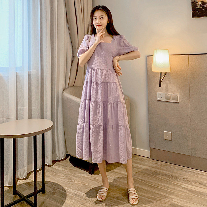 Pregnant women summer dress 2021 summer lavender foreign style web celebrity personality tide hot mom summer skirt tide mom