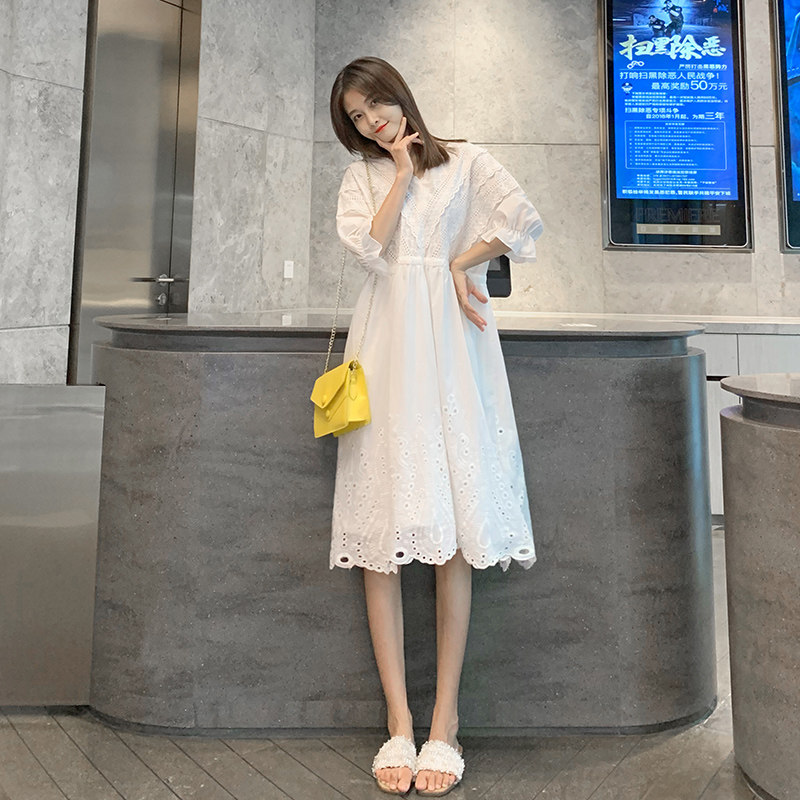 Pregnant women summer dress white lace long fairy super fairy loose fashion summer cotton skirt fashion mom