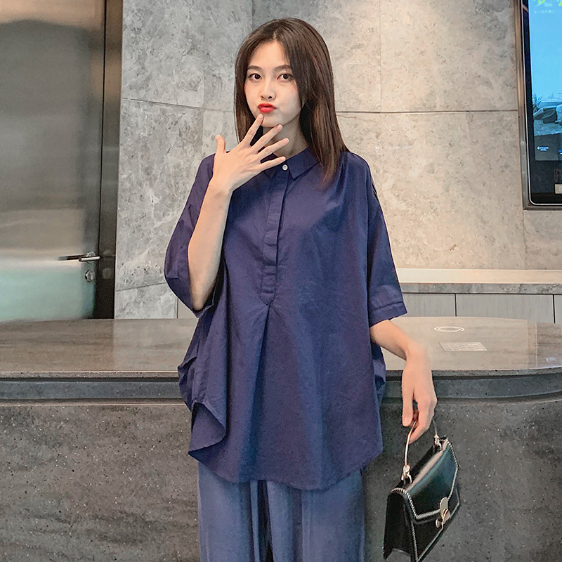pregnant women summer blouse 2021 new item loose Korean short-sleeved fashion large cotton short-sleeved doll shirt shirt tide