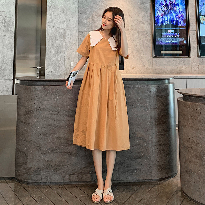 Pregnant women's summer dress 2021 new medium-length version of loose fashion doll collar thin summer foreign skirt tide