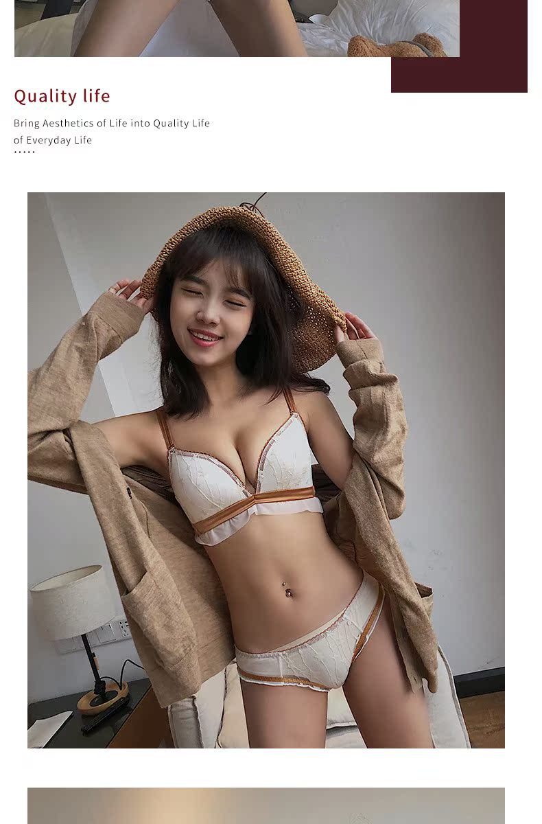 Mùa xuân và mùa hè mới đồ lót ren ngọt ngào không có vòng thép nhỏ ngực tập hợp trên hỗ trợ cup cup điều chỉnh áo ngực - Bộ đồ lót bộ đồ lót