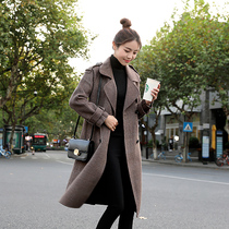 Double-sided cashmere coat womens mid-length slim-fit wool woolen coat autumn and winter anti-season new tartan coat