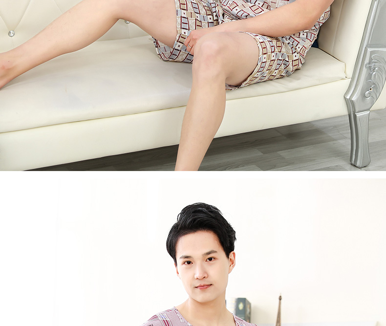 Bộ đồ ngủ cotton ngắn tay nam mùa hè dành cho học sinh tuổi teen Thin Cotton Silk Mùa hè Kích thước lớn Điều hòa nhiệt độ Dịch vụ tại nhà - Bộ Pajama pyjama nam