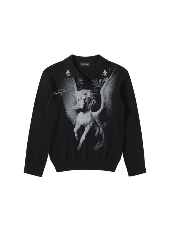Regen Zone 26Ss Pegasus Tianma Totem Wool Breathable Polo