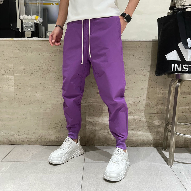 Purple Ice Silk Casual Pants for Men, Summer Thin Style, Trendy Brand, Cool and Loose Fit, Jogger Pants, Outdoor Quick-Dry Pants