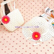 Kids Hat Bag Set Summer Girls Beach Hats Bags Flower S