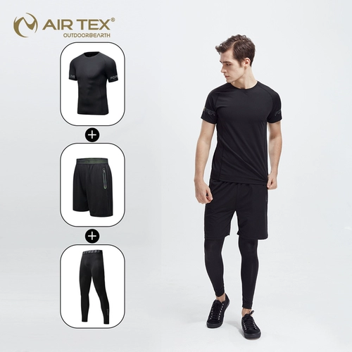 Комплект, баскетбольная футболка с коротким рукавом для тренировок, спортивный костюм для спортзала, 3 предмета, в обтяжку