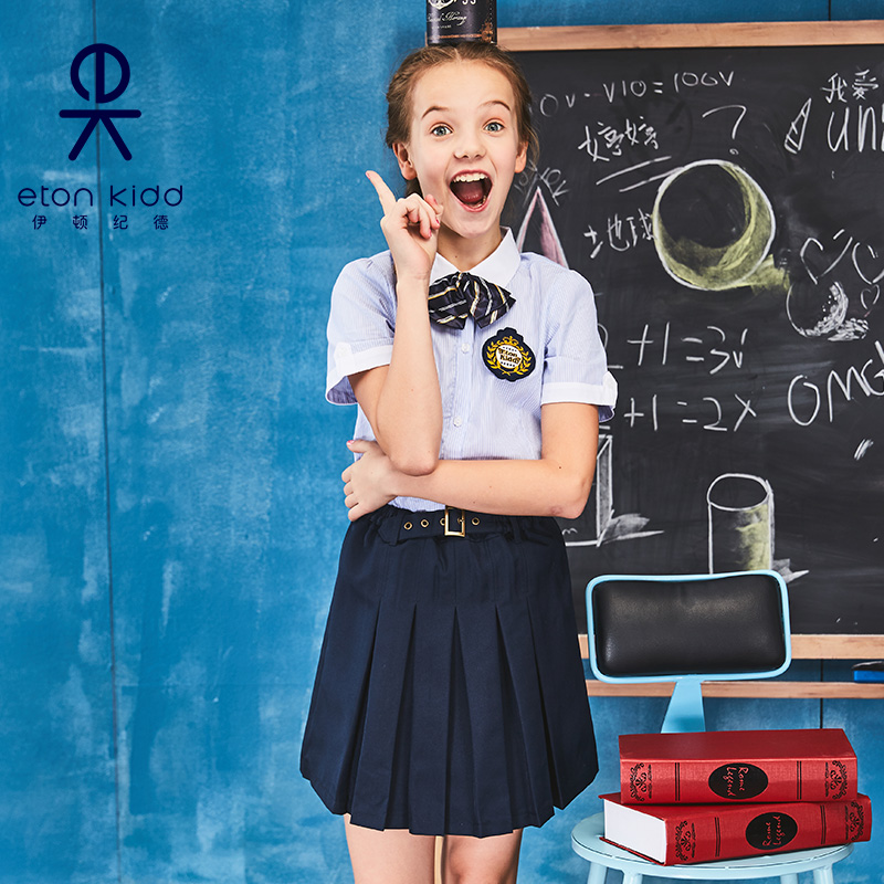 Eaton Gide brand school uniform school wear children's cotton striped shirt girls short-sleeved shirt summer 10C220
