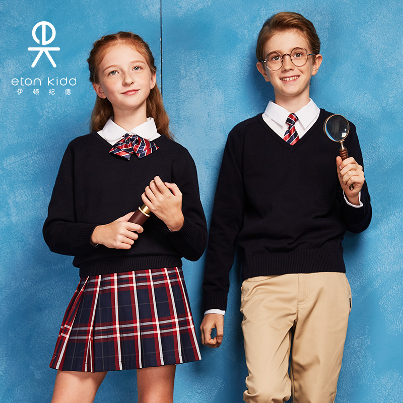 Eaton Gide children's cotton pullover basic V-neck sweater boys and girls long-sleeved sweater 17M022