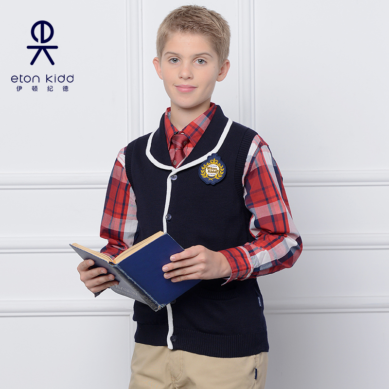 Eaton Guild primary and middle school students dress up for knitted vest boy hide turquoise turquoise vest waistcoat 15B030 