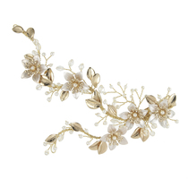 High-end European and American handmade gold edge clip exquisite alloy flower beaded hair jewelry wedding dress shape headwear