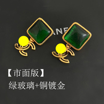 (Gao Ding)Strong push New Year must enter emerald earrings ear clip no hole sugar cube vintage self-retention section