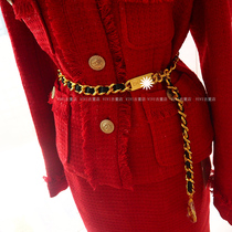 (Gao Ding) re-engraved medium antique imitation sheepskin waist chain Black Gold single-layer gold coin chain belt bull pants jumpsuit