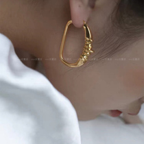 ins simple ring celi wind earrings copper plated thick gold stud earrings retro texture earrings commuter OL style accessories women
