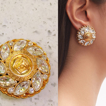 Reengraved Lilith head rhinestone Sun ear clip hairclip earrings enamel retro earrings vintage wind