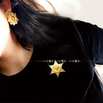 (Tough goods) stars Bloom head earrings brooch Baroque art earrings pompous copper gold-plated twist pin