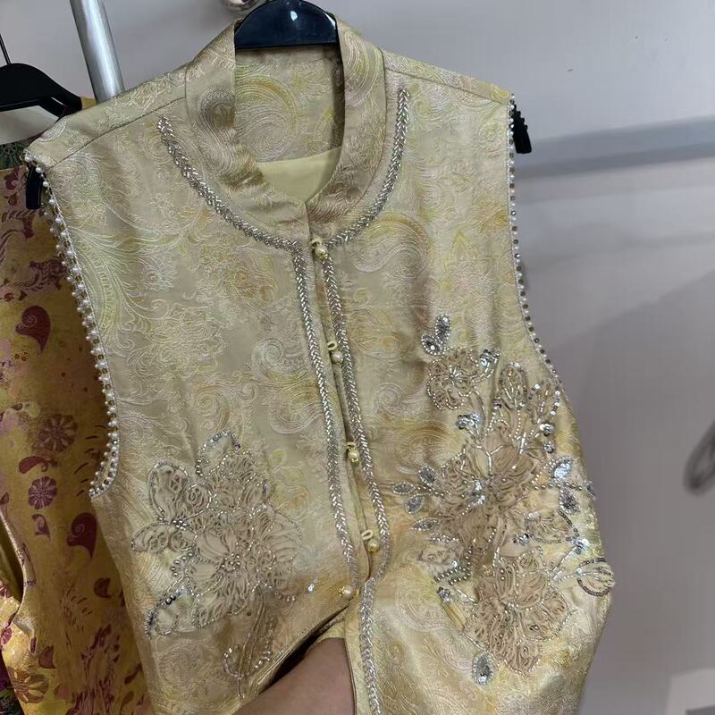 4.24 4.22 (No Returns, No Exchanges) Silk + Tencel + Lyocell Beaded Embroidery Chinese Style Vest