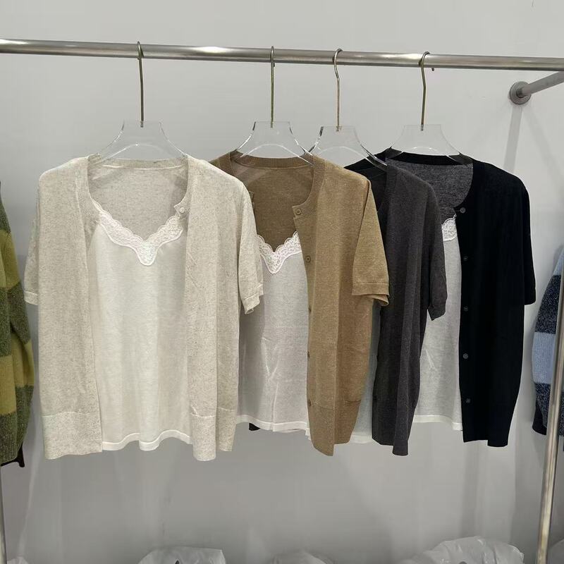 5.21 (No Returns, No Exchanges) 34.1 Lyocell Lace Trim Faux Two-Piece Top