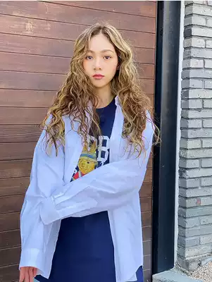 2021 Korea BSR men and women casual shirt loose sports shirt Oxford striped long sleeve white coat