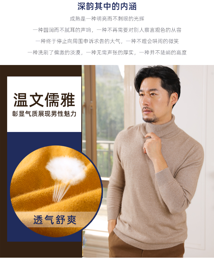 男士春秋加厚款 高领套头羊毛衫 图2
