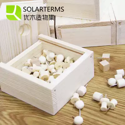 Wooden box Wooden pushpin 100 I-shaped nails Square round straw hat cylinder 5 kinds of specifications mixed log color nails