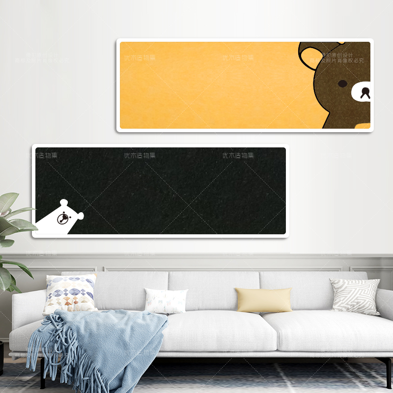 Cute brown bear design felt plate splicing photo wall with white border explosion modified children's bedroom soft wood board function