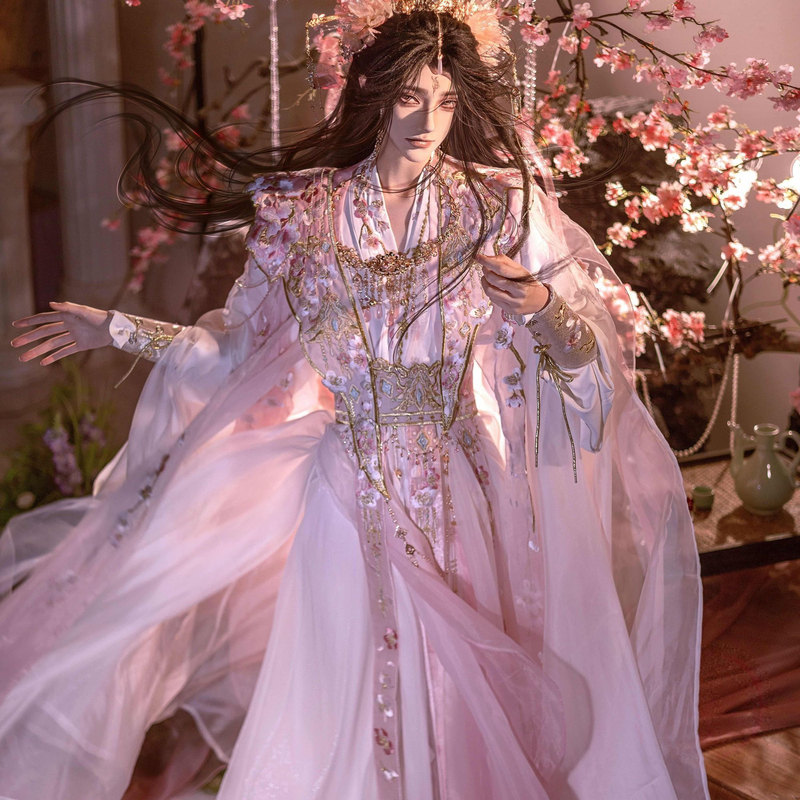 Hanfu Wide-Sleeved Shirt Clothing with Heavy Embroidery, Ancient Style Flower Goddess Dress, Traditional Chinese Style Fairy-Like Dress, Unisex Hanfu Wide-Sleeved Shirt Clothing with Heavy Embroidery, Ancient Style Flower Goddess Dress, Traditional Chinese Style Fairy-Like Dress, Unisex