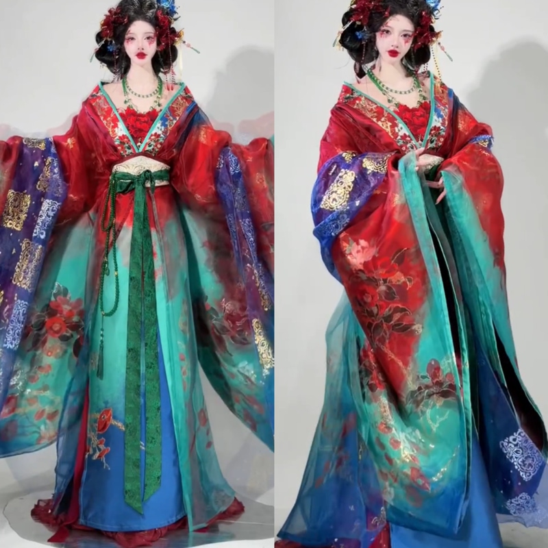 New Style [Zhao Dian Hong] Gold-Threaded Floral-Patterned Warring States Robe Hanfu for Women, Heavily Embroidered Suspender Dress with a Fairy-Like Feel Set