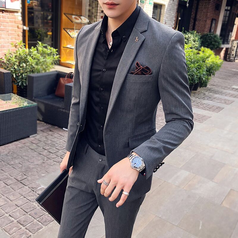 Summer High-End Casual Suit Set for Men, Handsome Korean Style Slim-Fit Blazer, Groom's Wedding Suit