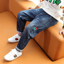 Boys jeans Spring and Autumn new mid-big boy 2021 Winter Korean version of foreign-style tide childrens winter one velvet pants