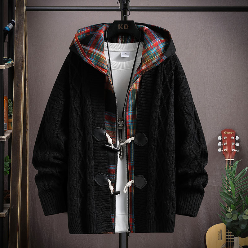 Autumn Sweater Jacket for Men, Stylish Faux Two-Piece Student Denim Knit Cardigan, Trendy Youth Sweater Autumn Sweater Jacket for Men, Stylish Faux Two-Piece Student Denim Knit Cardigan, Trendy Youth Sweater