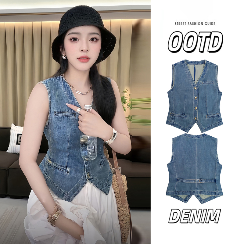 Women's Denim Vest, Summer Thin Style, Vintage Design, Versatile Sleeveless Outerwear, Sleeveless Vest, V-Neck Top Women's Denim Vest, Summer Thin Style, Vintage Design, Versatile Sleeveless Outerwear, Sleeveless Vest, V-Neck Top