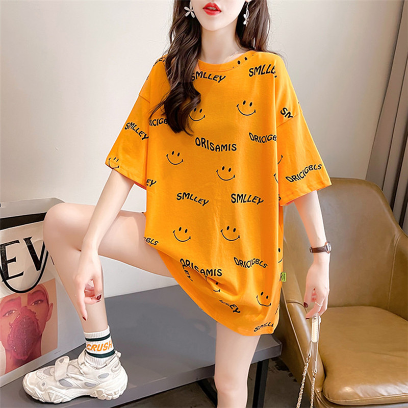 2026 Summer New Style Short European-Style Smiley Face Print Plus Size Short-Sleeve T-Shirt for Women, Korean Version Loose and Versatile Top for Women, Trendy