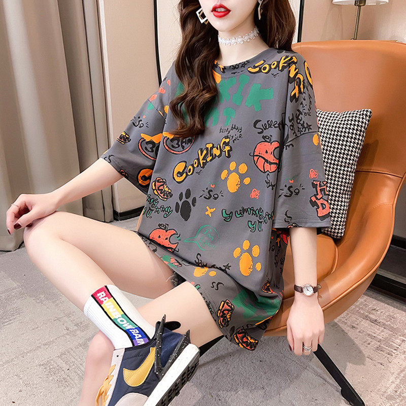 韩版大码欧货潮上衣服半袖体恤T恤女夏装2026新款短袖宽松中长款