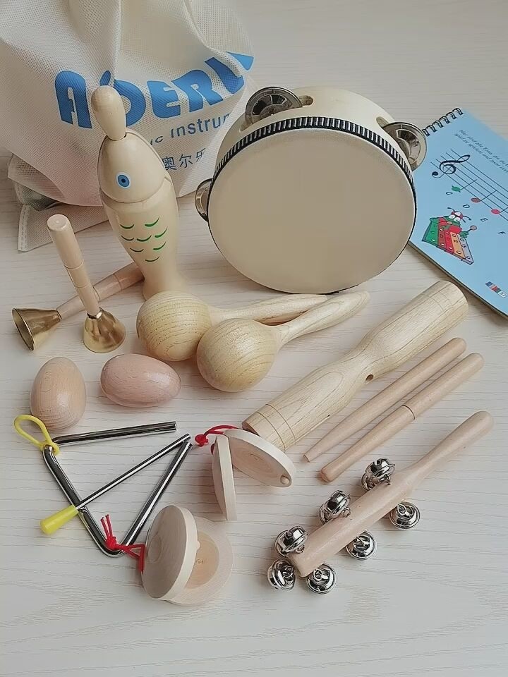 Children's musical instrument set Wood sand hammer Primary school percussion instrument combination Music toy Waist drum auditory teaching aids rattles