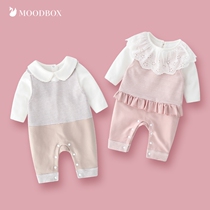 moodbox Newborn clothes Baby products One-piece romper Newborn female treasure cotton lapel bib pants