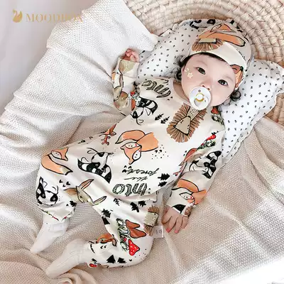 moodbox full moon newborn baby supplies cotton baby jumpsuit spring cute hooded set cartoon climbing suit