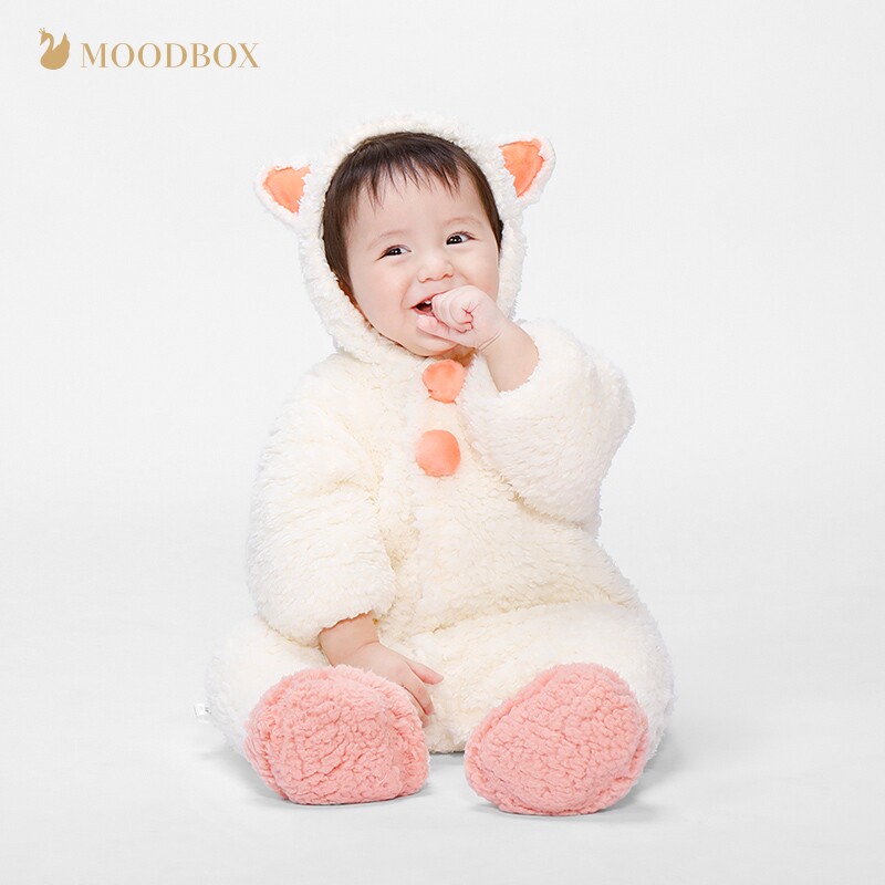 moodbox full moon newborn baby spring supplies ins thickened lambskin jumpsuit crawling suit Cartoon out cotton clothes